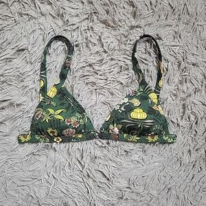 Pukas Bikini Top Bathing Suit Bralette Size Small S Green Botanical Floral Tropi